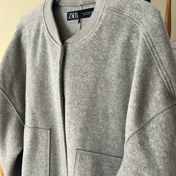 Zara Oversized Boucle Gray Bomber Jacket Small - Picture 2 of 5